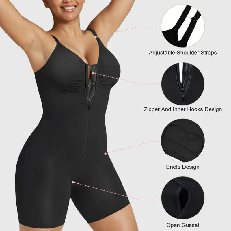 High Elastic Zipper Suspender Shapewear Ladies Slim Waist Hip Lifting Body Shaping Bodysuit，Stretchy Elastic Fabric